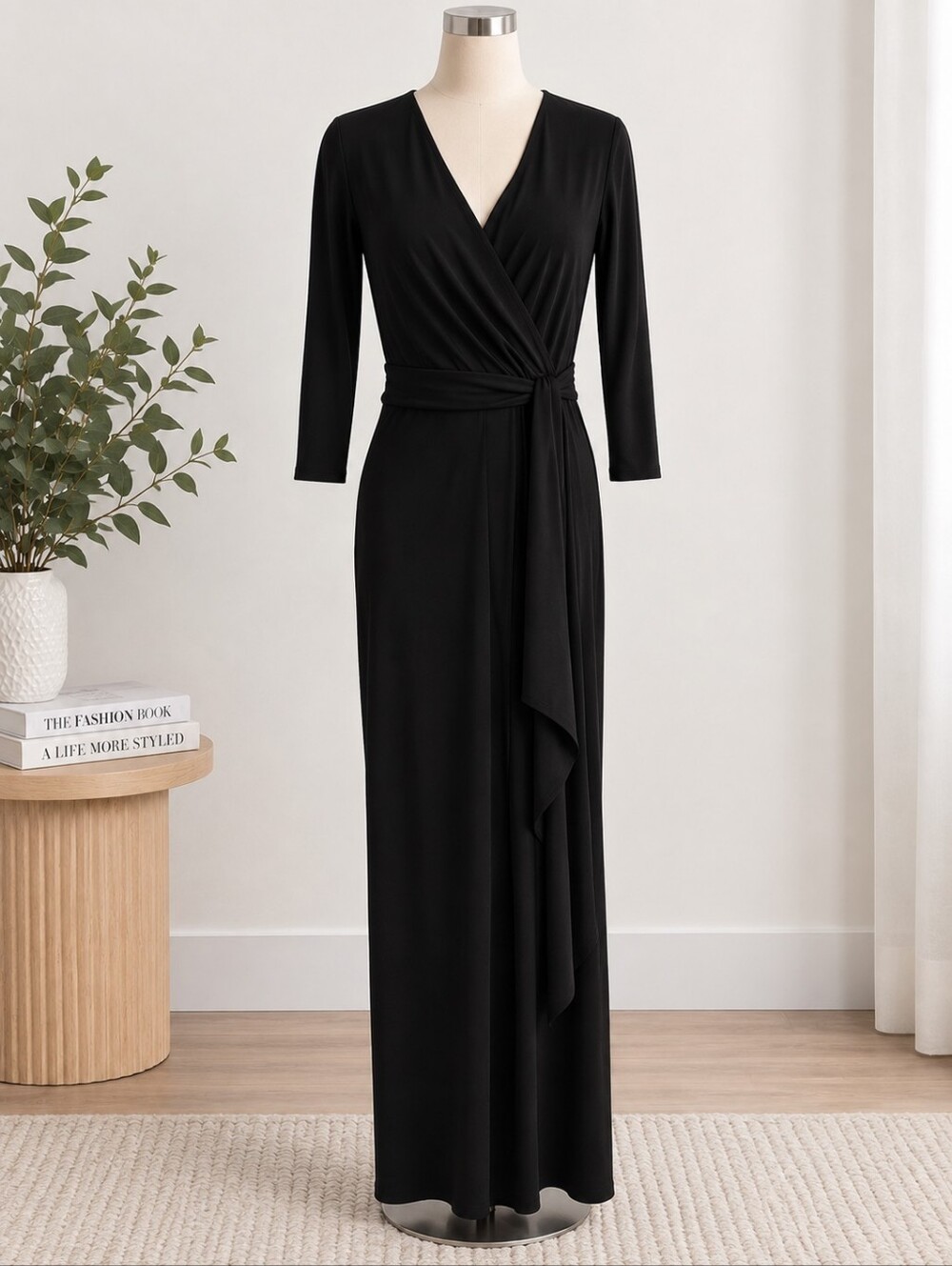 Elegant Black Long Sleeve Maxi Dress